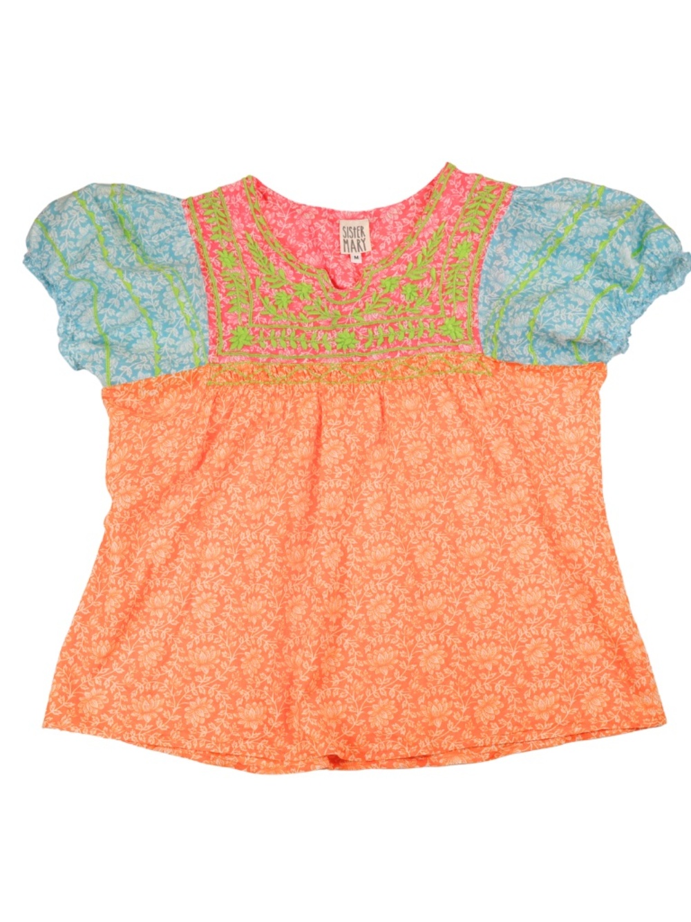 Sister Mary Embroidered Boho Blouse Top Medium